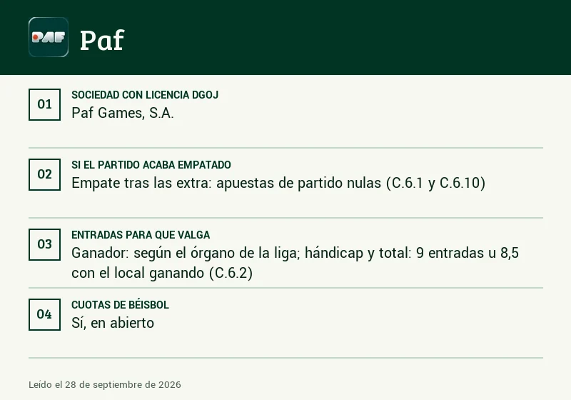 Ficha de Paf: lanzadores, entradas y empate en béisbol