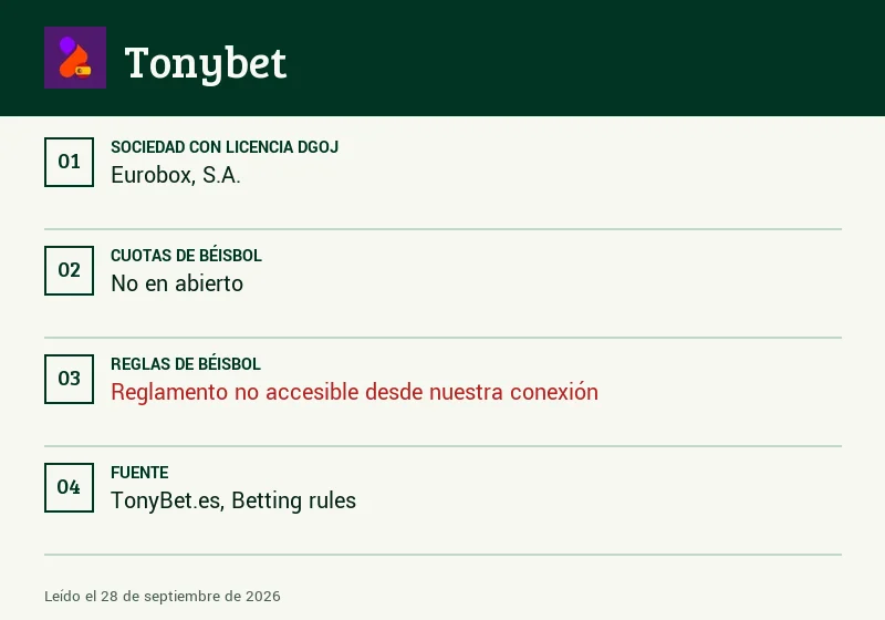 Ficha de Tonybet: lanzadores, entradas y empate en béisbol
